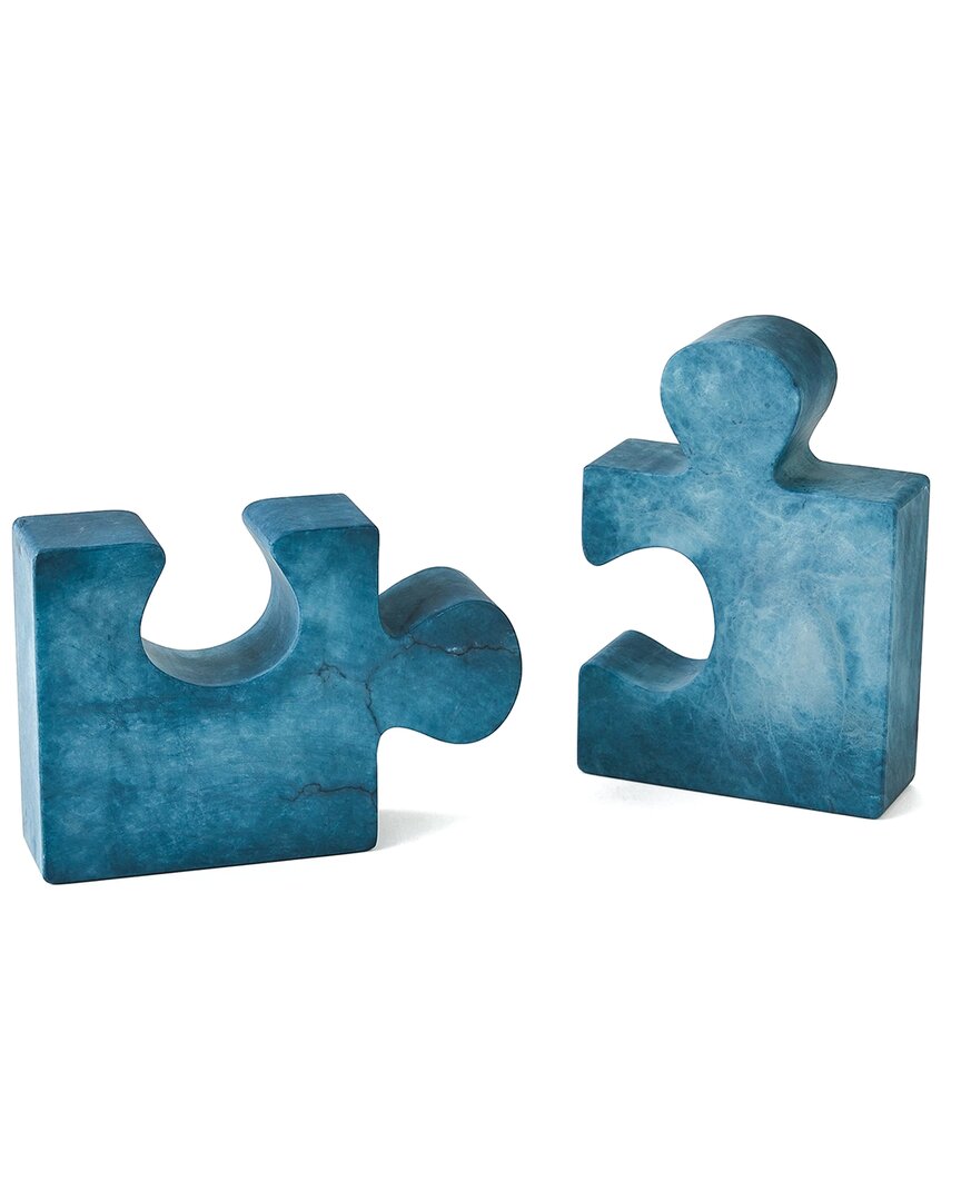 Global Views Alabaster Jigsaw Bookends, Set Of 2 In Blue