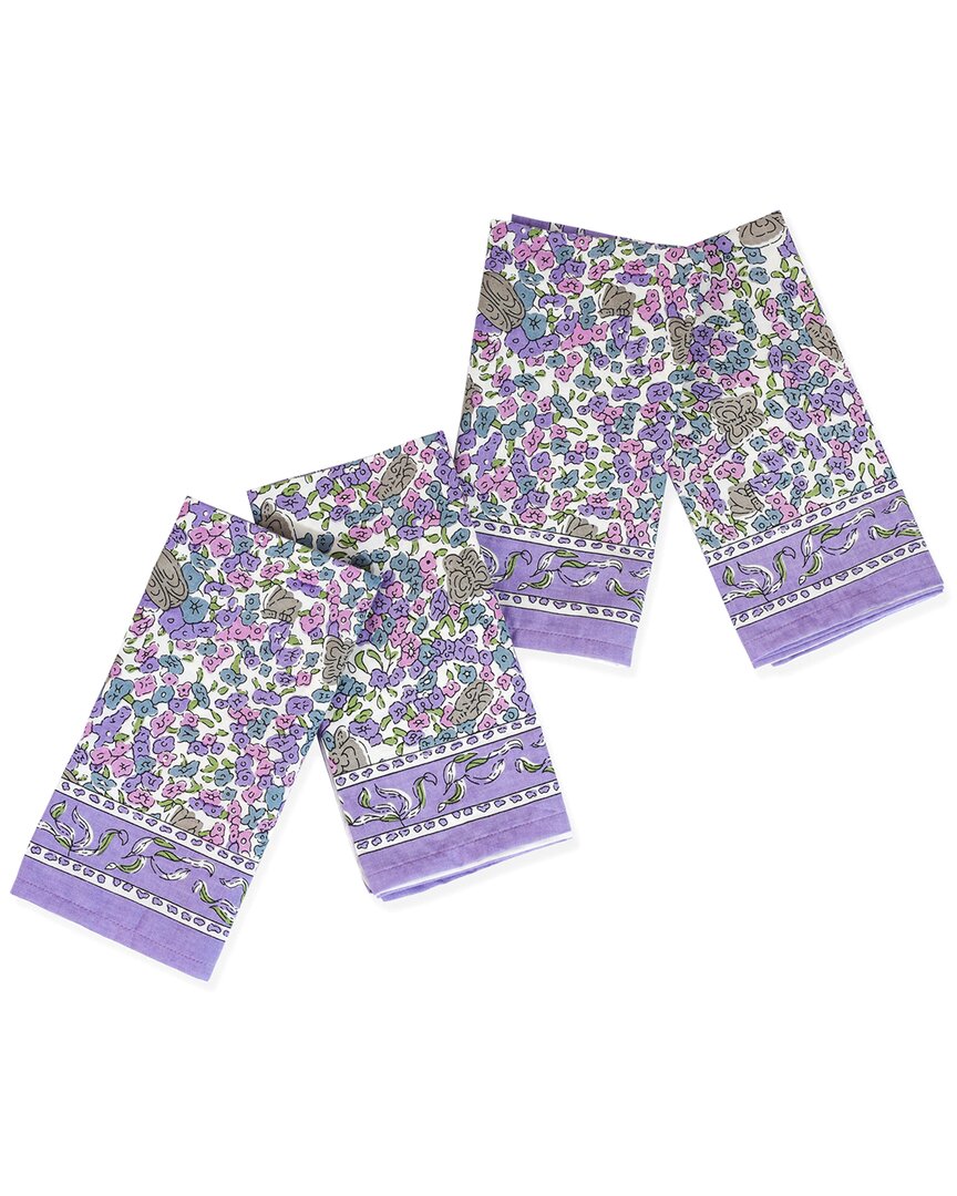 Tiramisu Set Of 4 Lavender Blossom Block Print Napkins In Purple