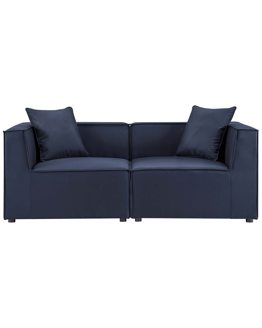 Modway Saybrook Outdoor Patio Upholstered 2pc Sectional Sofa Loveseat In Blue