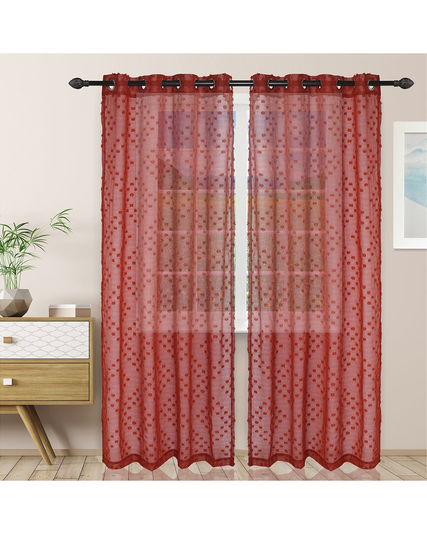 Superior Poppy Sheer Panel Grommet Curtain Panel Set In Rust