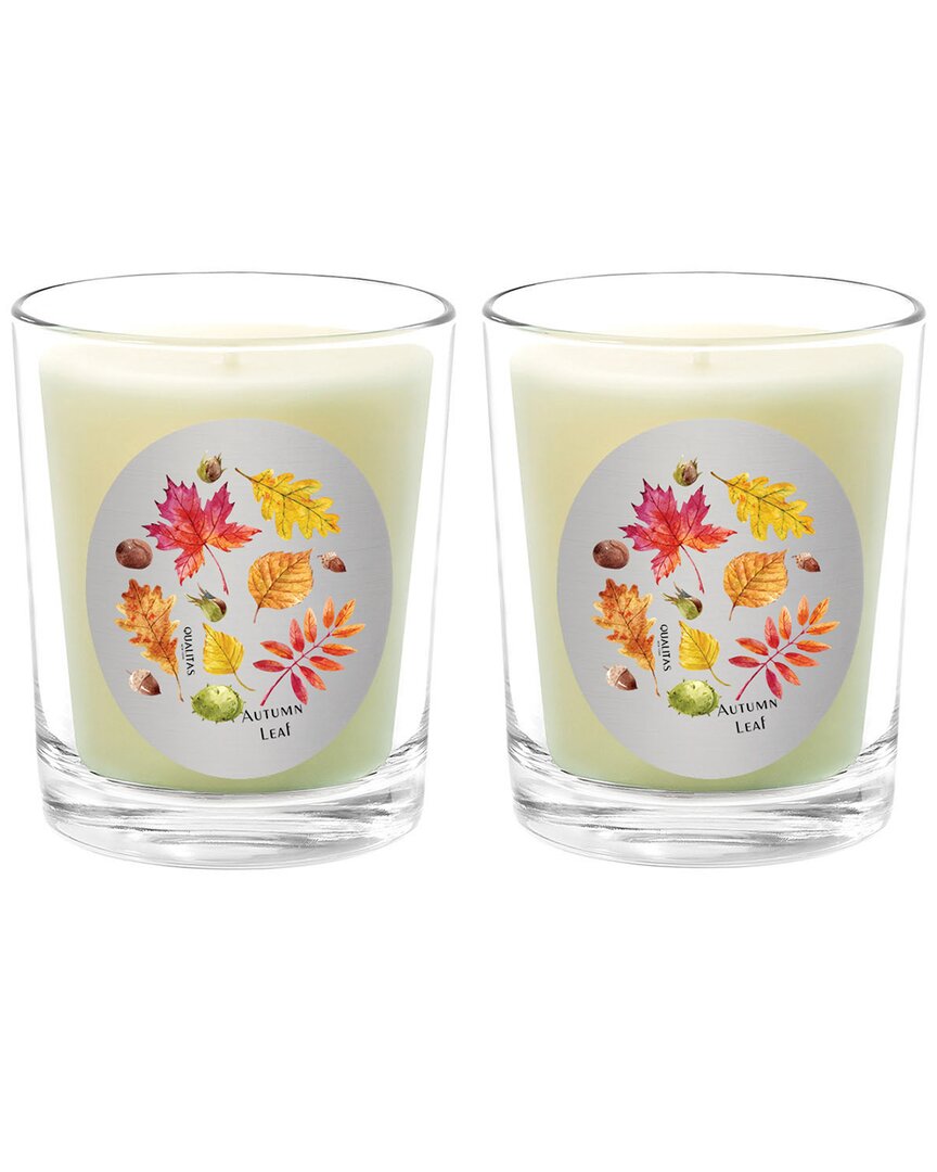 Qualitas Autumn Leaf Two Scented Beeswax Candle Set In White