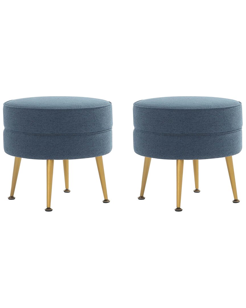 Shop Manhattan Comfort Bailey Mid-century Modern Woven Polyester Blend Upholstered Ottoman In Blue