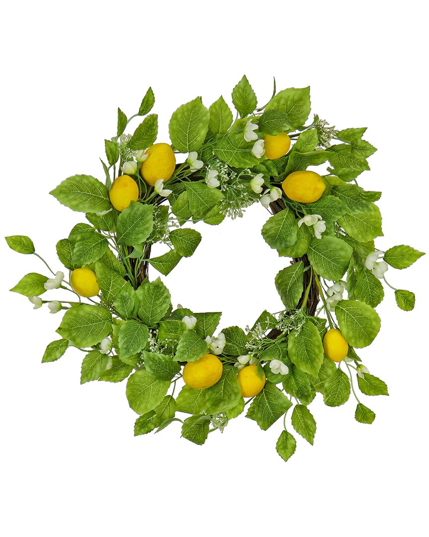 National Tree Company 22in Leafy Lemon Wreath In Yellow