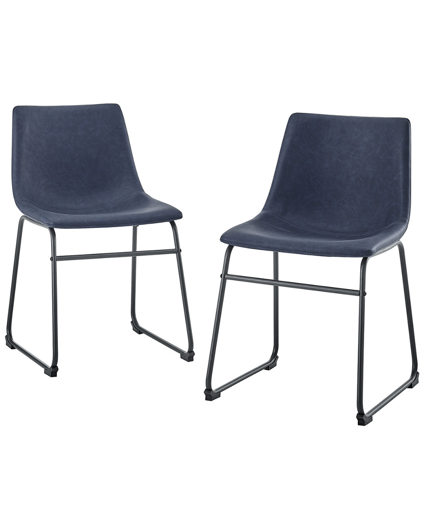 Hewson Set Of Two 18in Faux Leather Dining Chairs In Blue