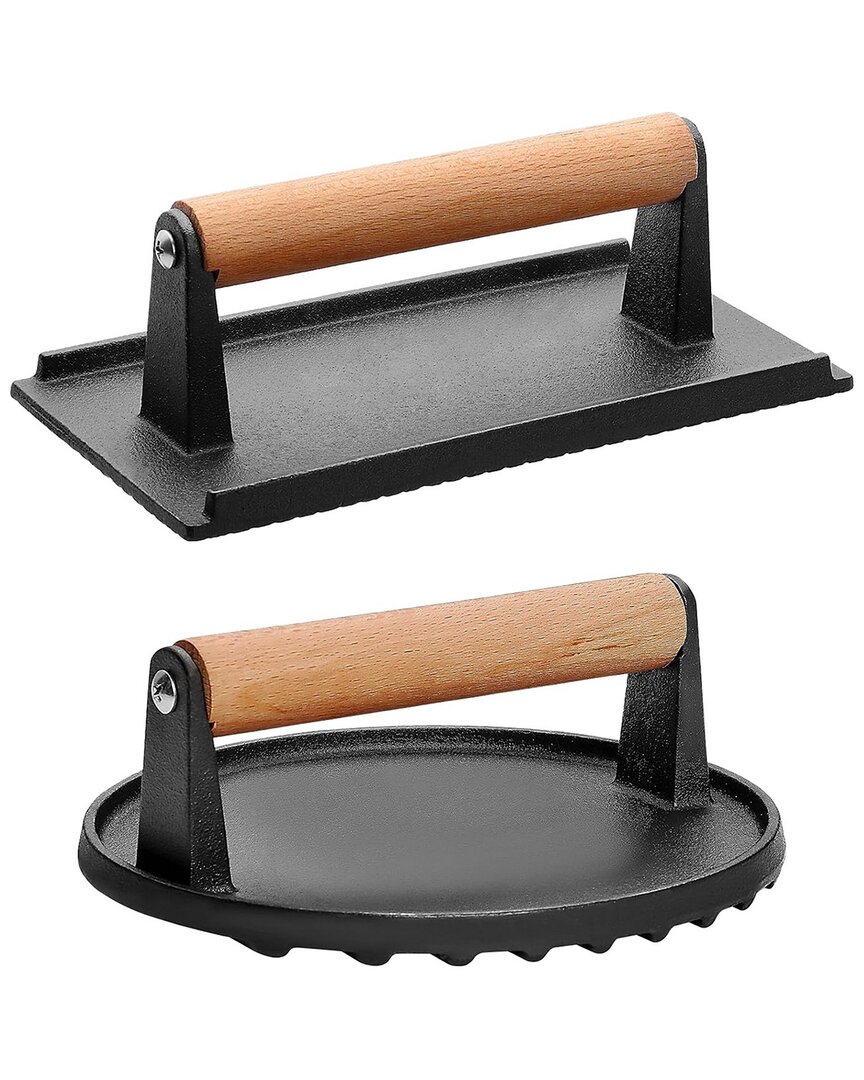Fresh Fab Finds 2pc Cast Iron Grill Press Pre-seasoned Steak Weights In Black