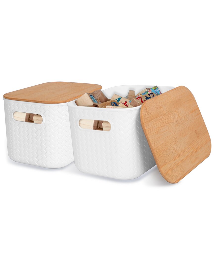 Fresh Fab Finds 2pc Storage Bins With Bamboo Lids In White