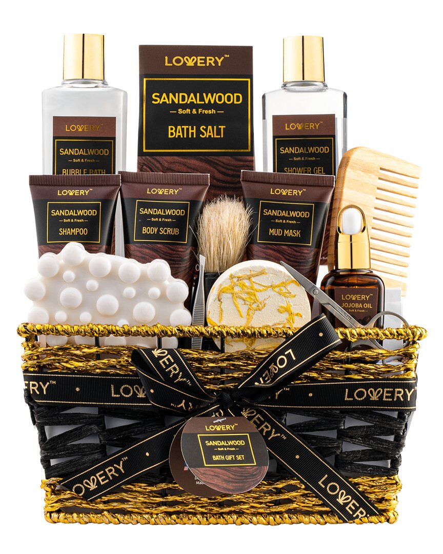 Lovery Sandalwood Mens Bath Gift Set, 14pc Birthday And Fathers Day Gift Basket In Gold