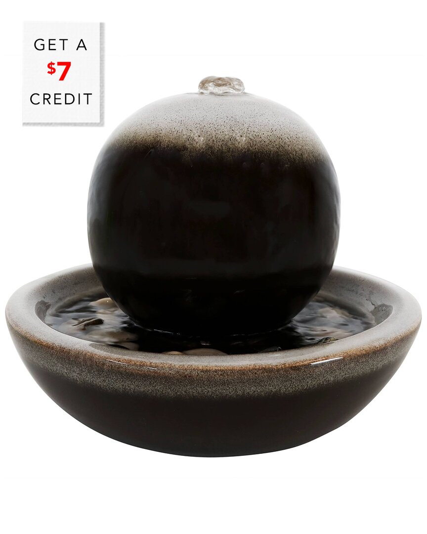 Sunnydaze Indoor Home Office Tabletop Modern Orb Smooth Glazed Ceramic Water Fountain Feature - 7" - Dark Brow In Brown