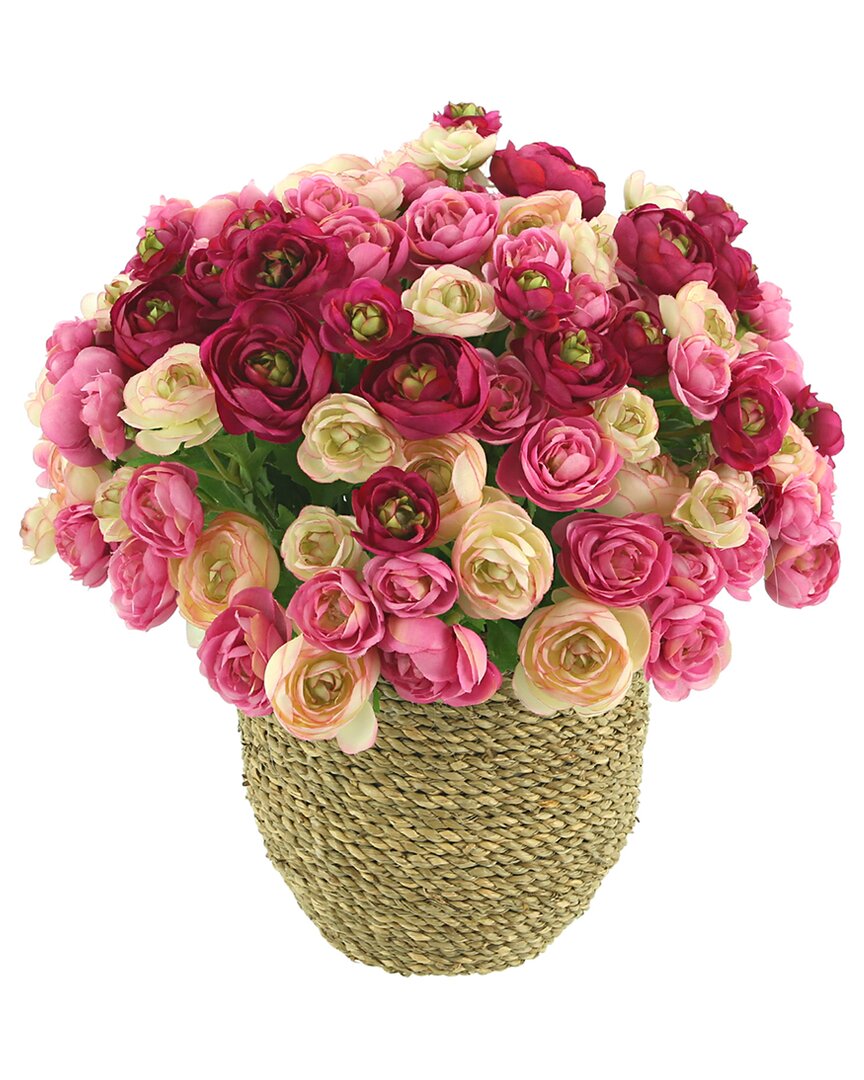 Shop Creative Displays Pink Ranunculus Arrangement In Beige Strawgrass Pot