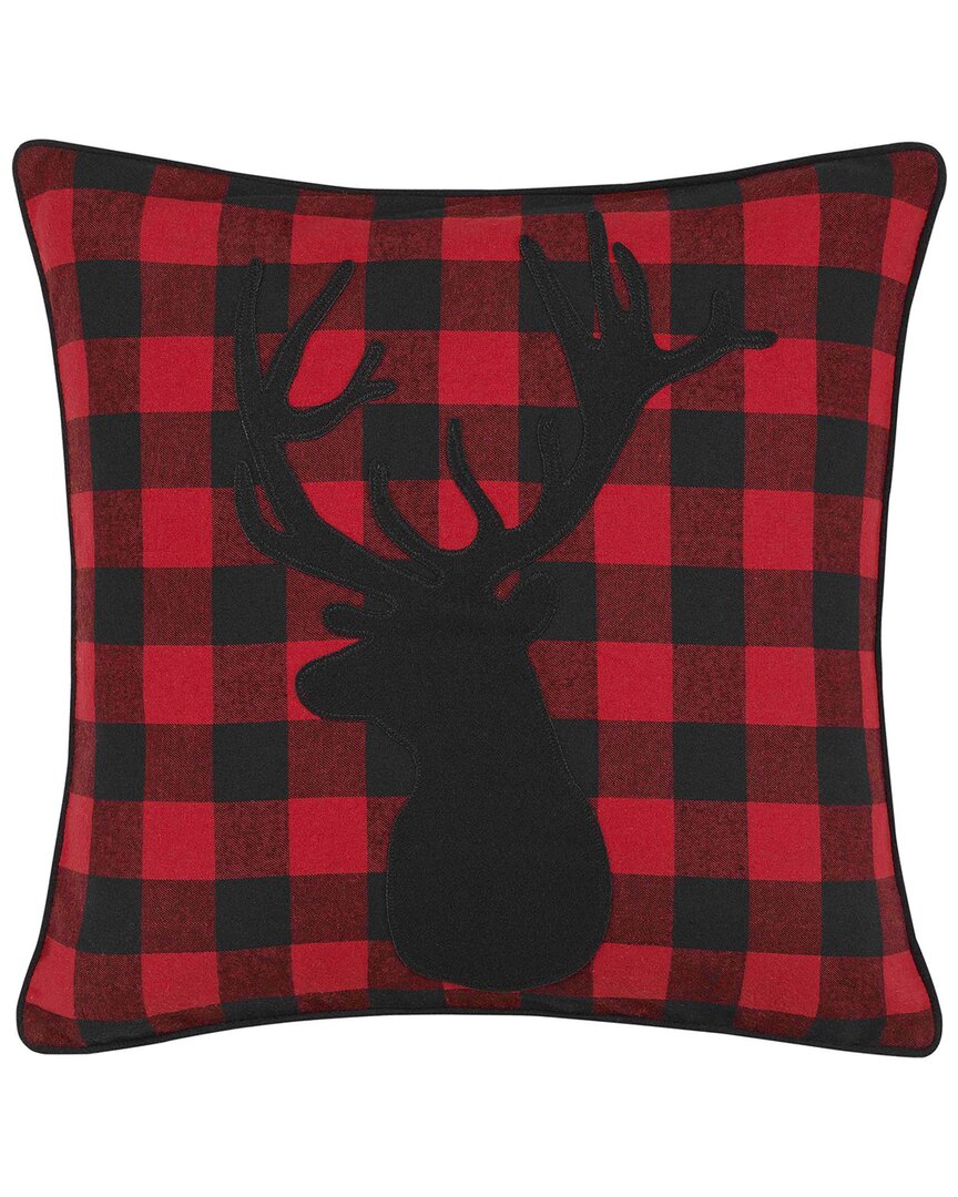 Nautica Cabin Plaid Stag Head Throw Pillow In Red