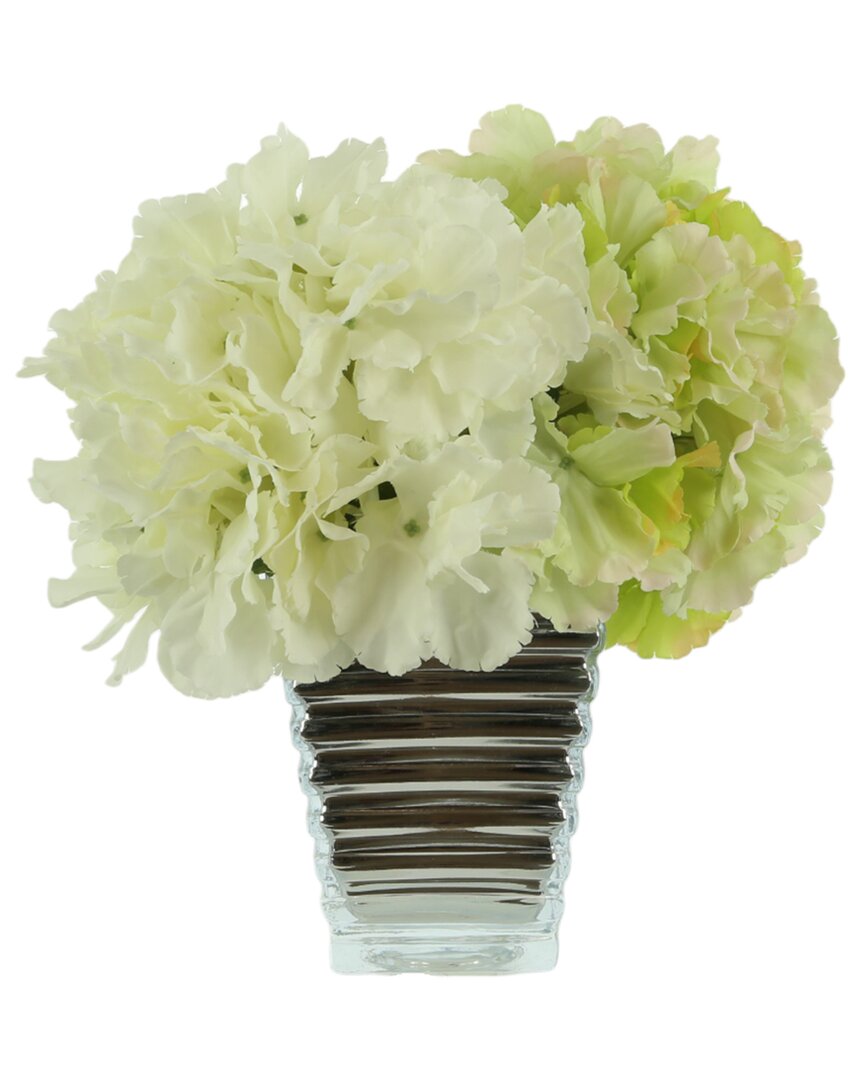 Shop Creative Displays Green & White Hydrangeas Arranged In A Silver Glass Vase