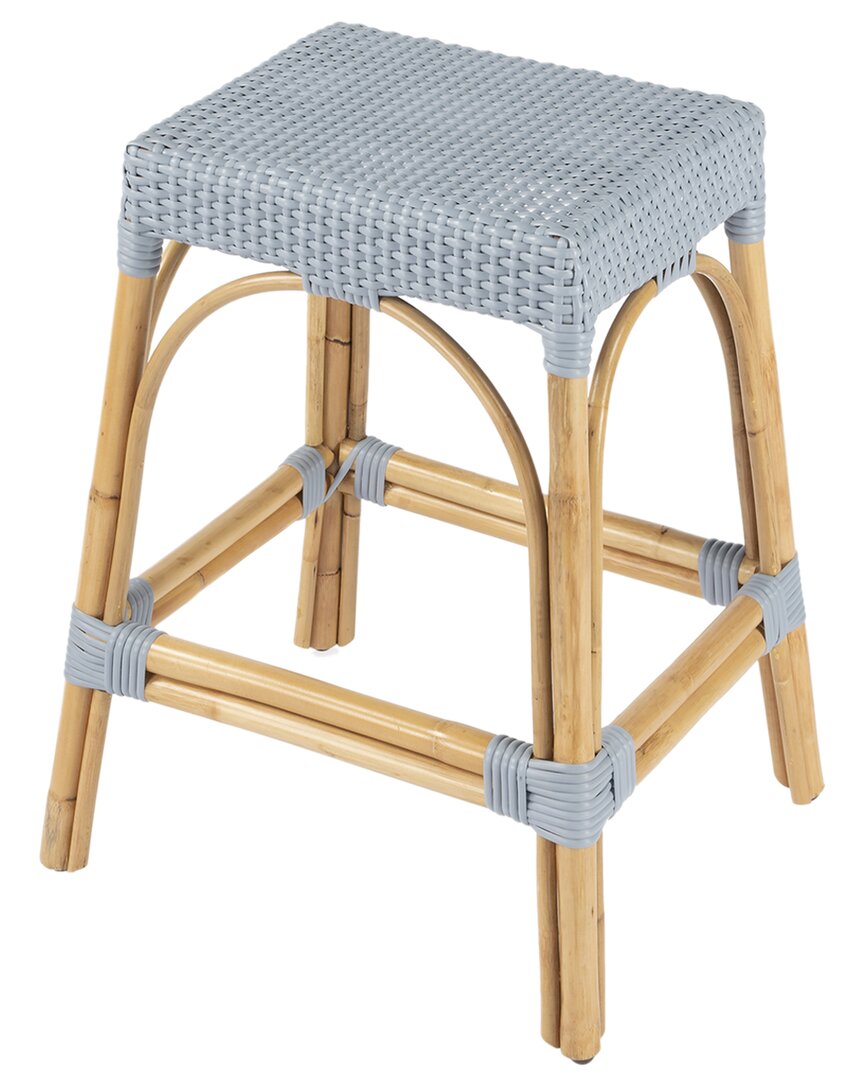 Butler Specialty Company Robias Rectangular Rattan 24.5in Counter Stool In Blue