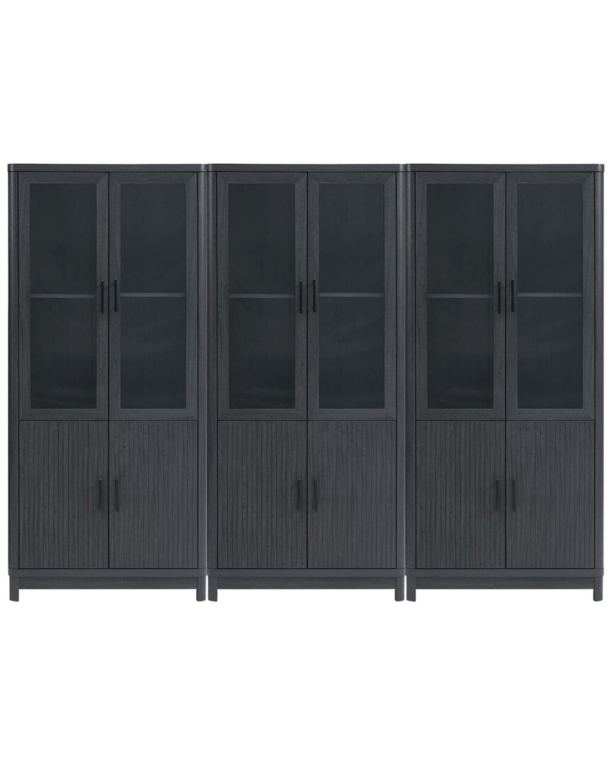 Manhattan Comfort 3 Piece- Mid Century-modern Jodie Bookcase In Grey