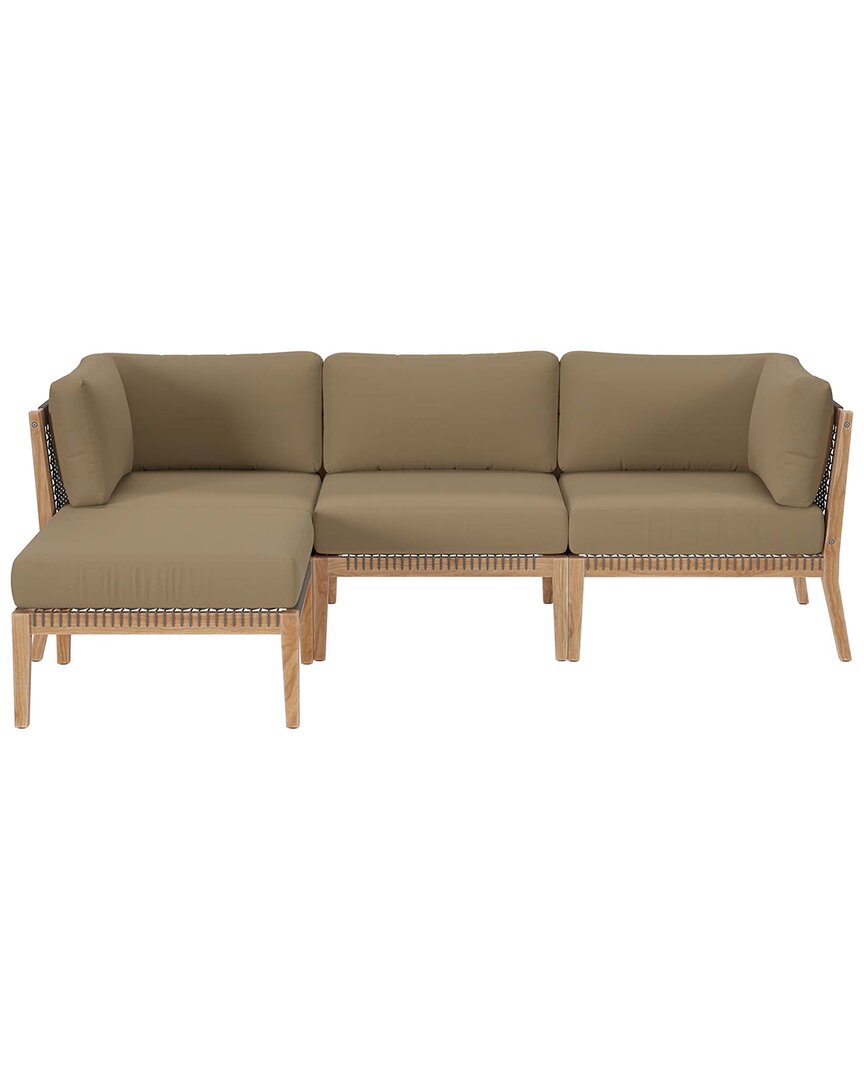 Modway Clearwater Outdoor Patio Teak Wood 4pc Sectional Sofa In Green