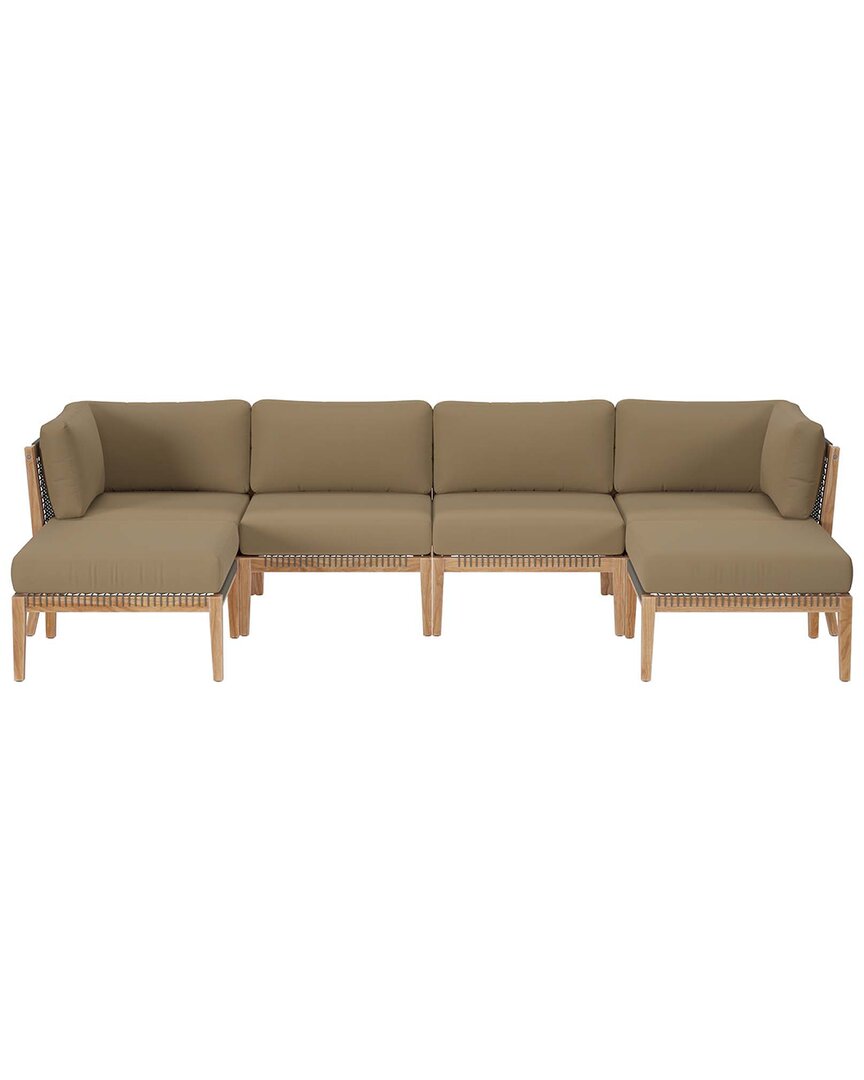 Modway Clearwater Outdoor Patio Teak Wood 6pc Sectional Sofa In Brown