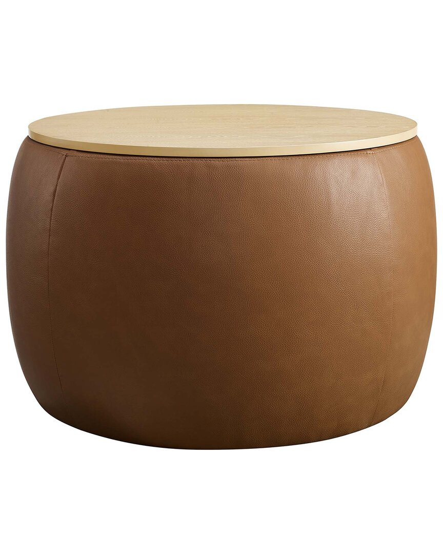 Modway Perla Round Vegan Leather Storage Ottoman In Brown
