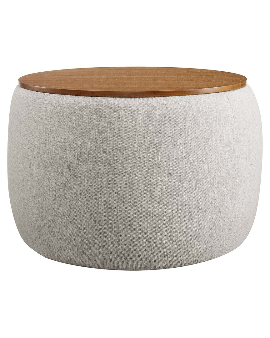 Modway Perla Woven Heathered Fabric Upholstered Storage Ottoman In White