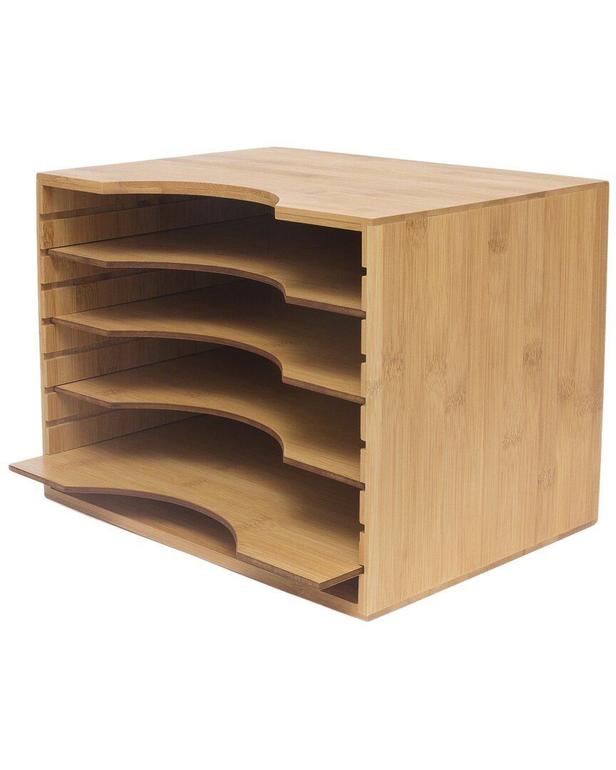 Lipper International Bamboo File Organizer With 4 Dividers In Brown