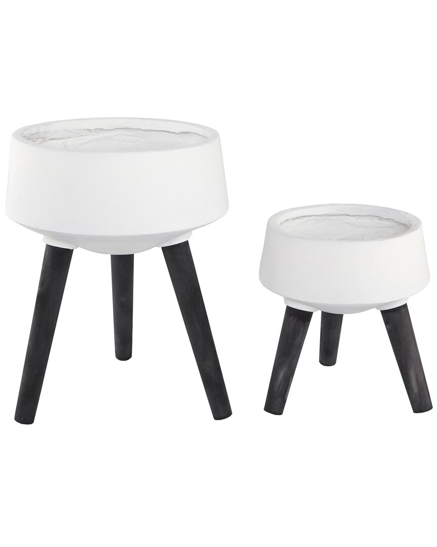 Flora Bunda Set Of 2 Fiberglass Pots On Legs In White