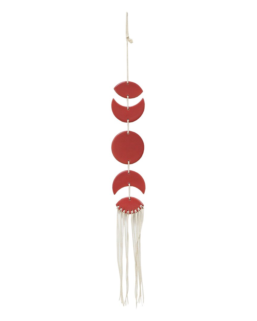 Flora Bunda 24in Ceramic Moon Phases With Tassel Wind Chime In Red