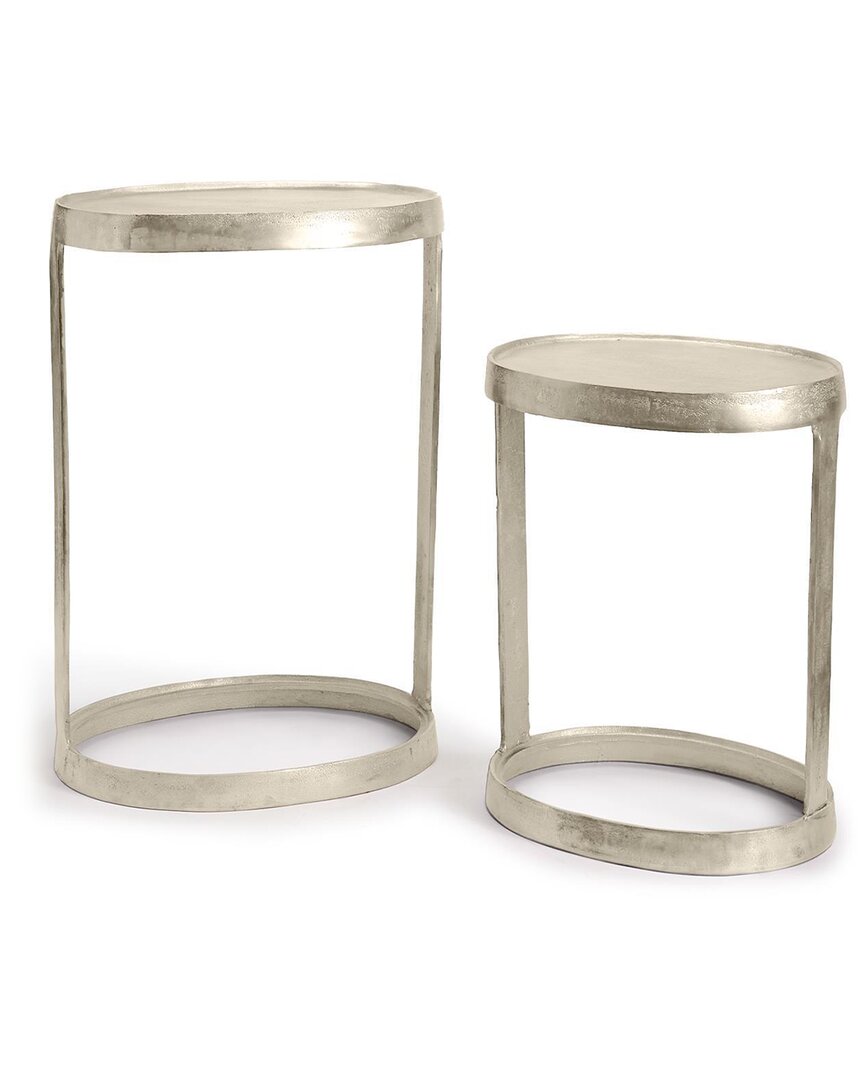 Two's Company Set Of 2 Industrial Round Accent Tables In Silver