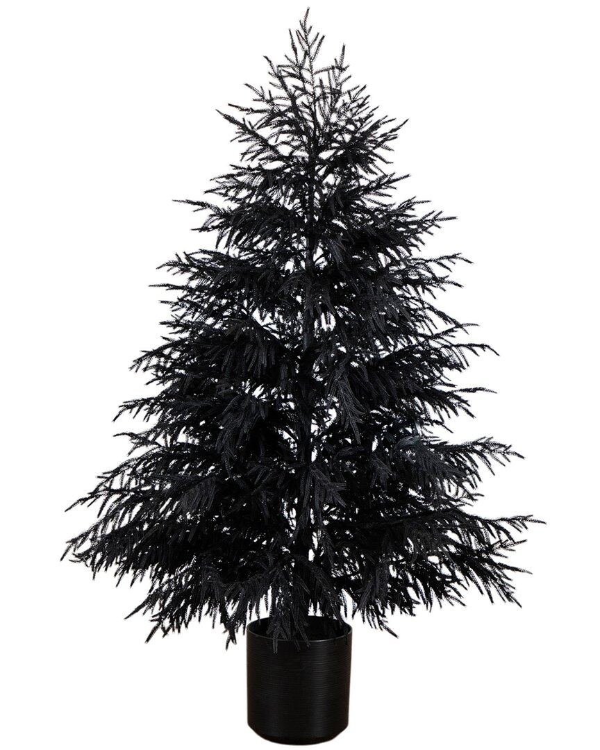 Nearly Natural 6ft. Artificial Halloween Real Touch Black Norfolk Pine  Christmas Tree In Black