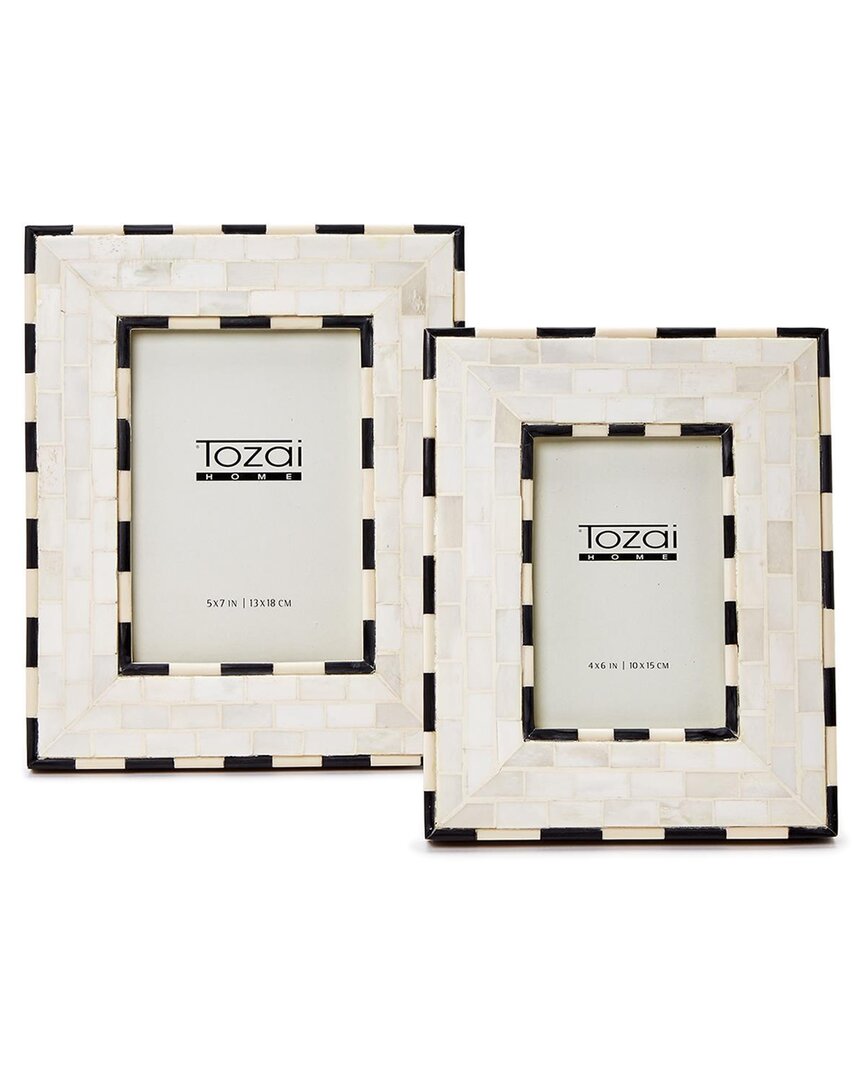 Shop Two's Company Brick Pattern Set Of 2 Photo Frames In White