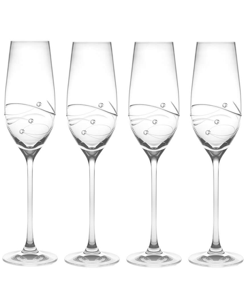 Barski European Handmade Glass Sparkle Swarovski Champagne Flutes Set Of 4 In Clear