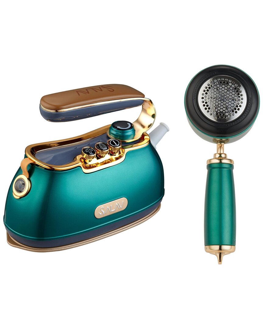 Shop Salav Retro Edition Duopress Handheld Steamer + Iron And Fabric Shaver + Lint Roller Set In Green