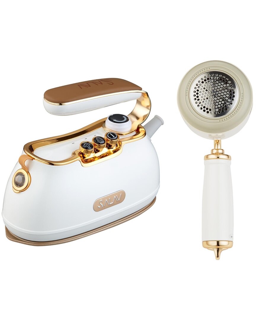 Salav Retro Edition Duopress Handheld Steamer + Iron And Fabric Shaver + Lint Roller Set In White