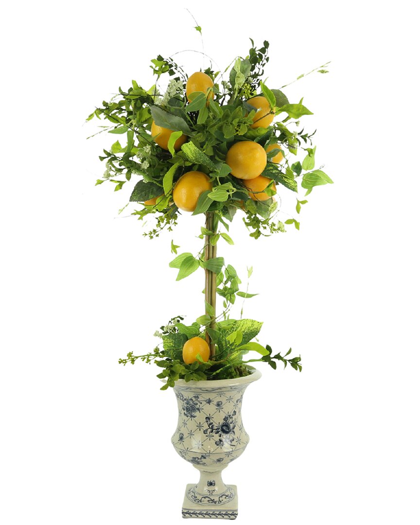 Creative Displays Lemons And Vine Topiary In Blue And White Ceramic Pedestal  Planter In Yellow