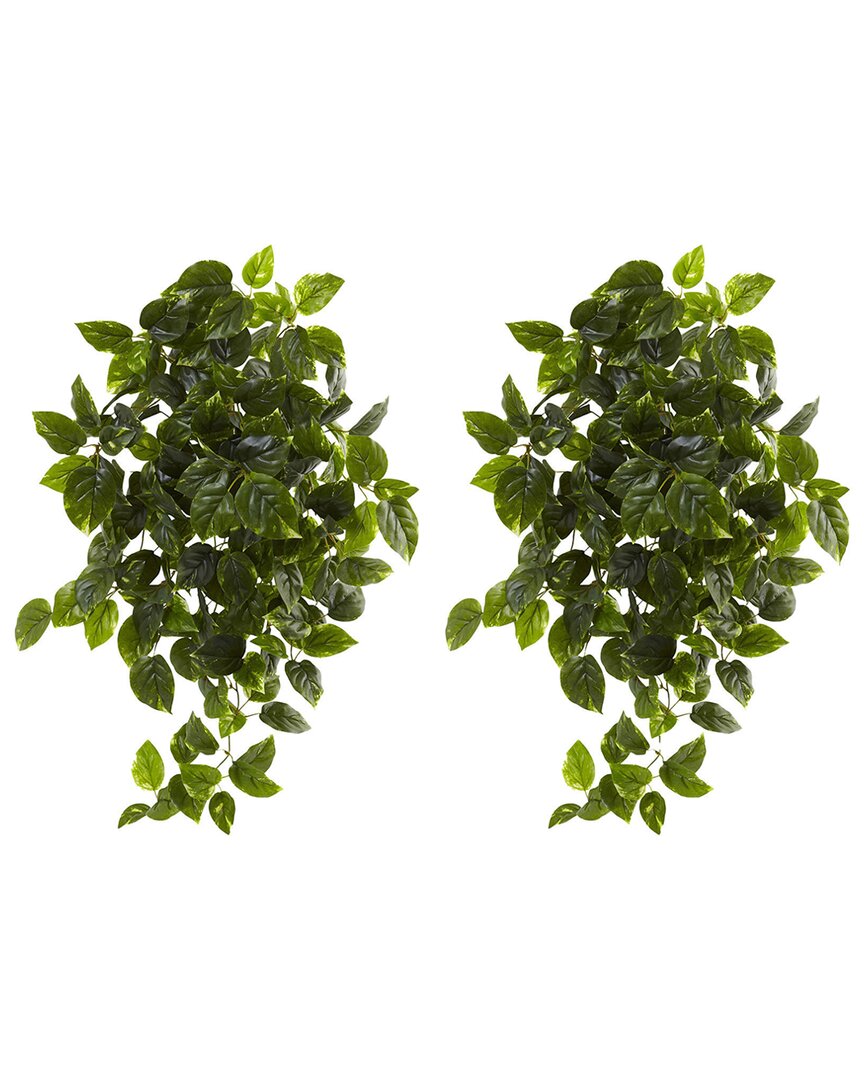 NEARLY NATURAL NEARLY NATURAL SET OF 2 INDOOR/OUTDOOR UV-RESISTANT ARTIFICIAL POTHOS HANGING PLANTS 