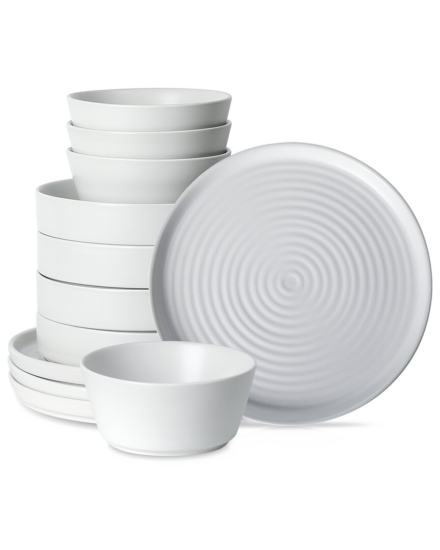 Stone Lain Elica 12pc White Stoneware Dinnerware Set In White