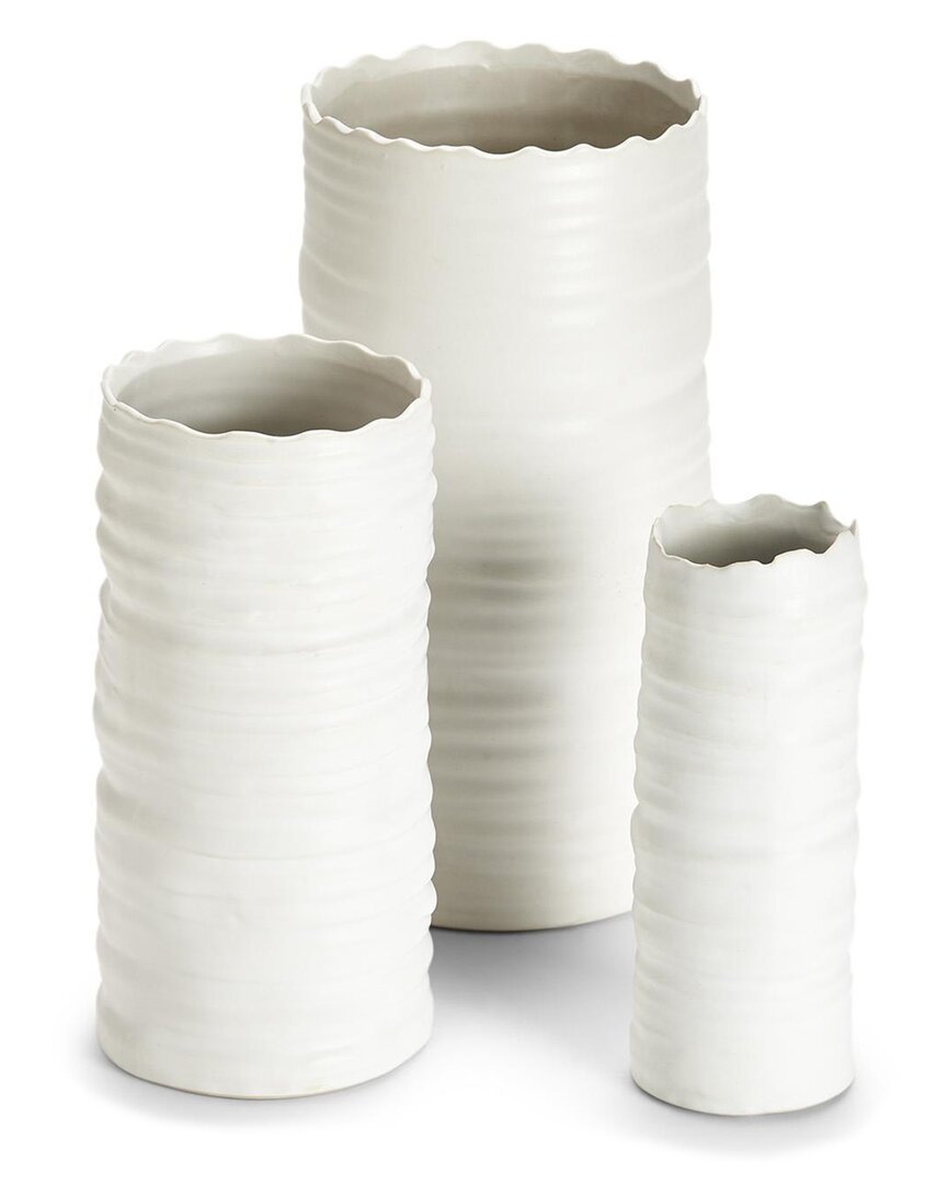 Two's Company Set Of 3 Organic Cylinder Vases In White