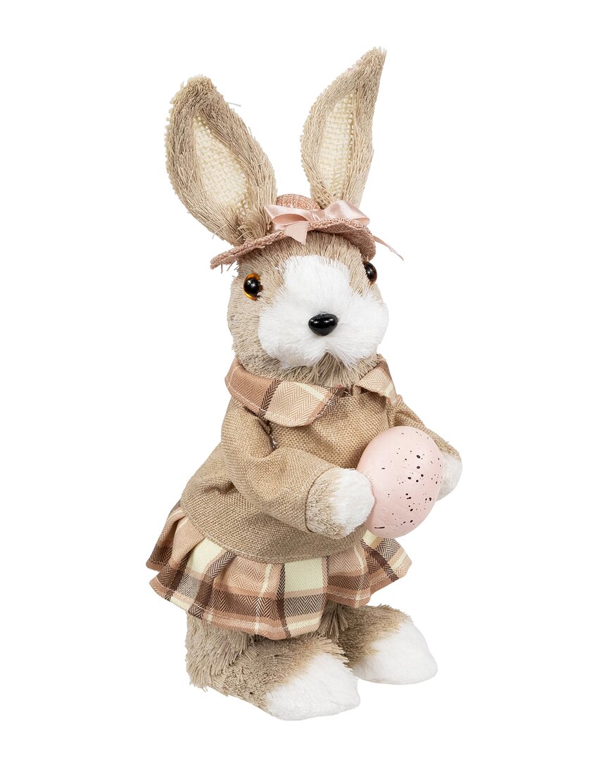Northlight Easter Rabbit Figurine With Plaid Dress In Beige