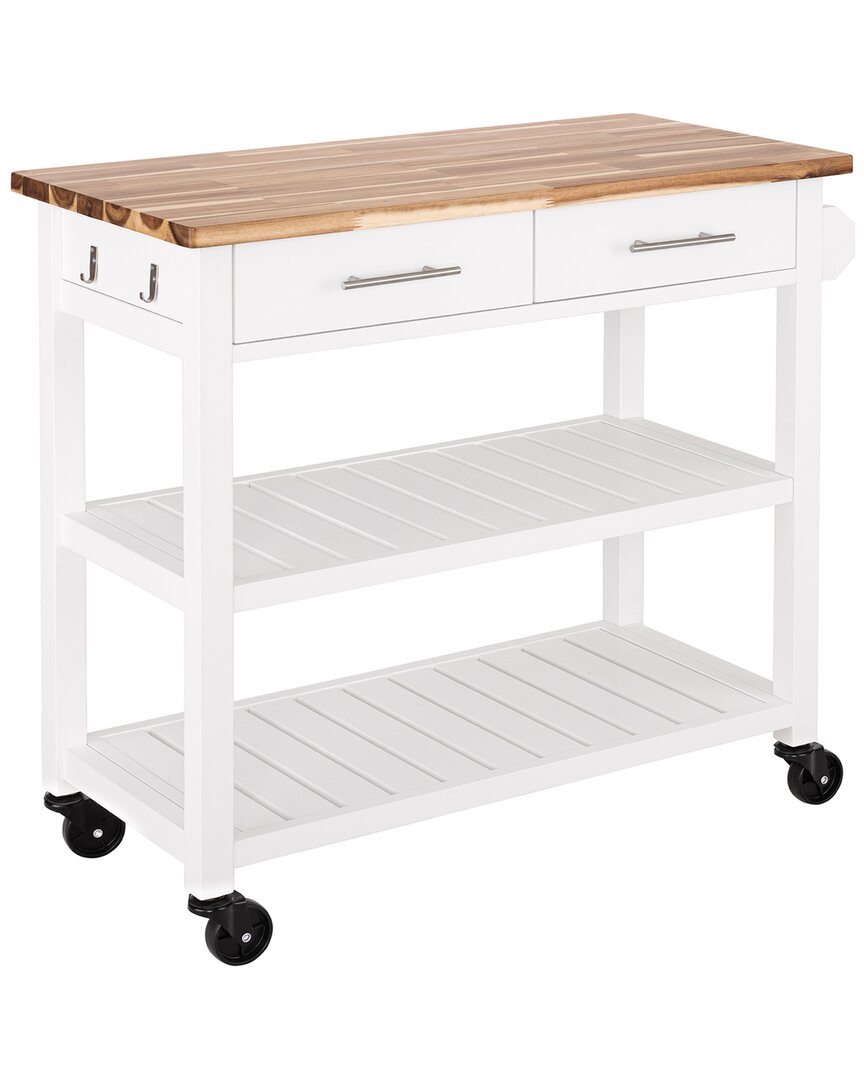 Seville Classics Acacia Top Kitchen Cart In White
