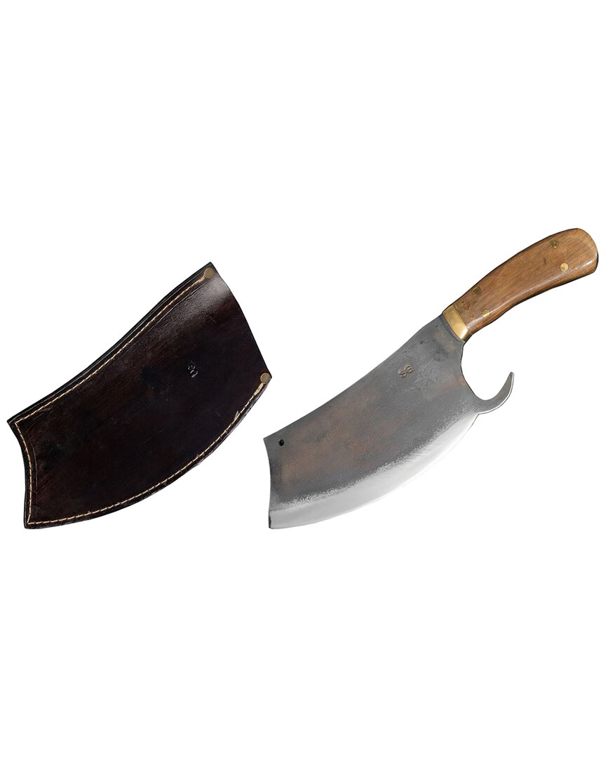 BRAZILIAN FLAME BRAZILIAN FLAME 8IN CARBON TURKISH CLEAVER WITH LEATHER CASE