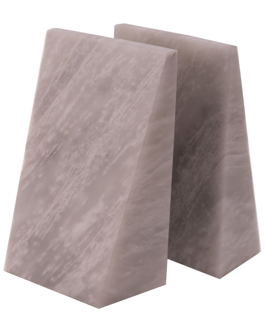 Bey-berk White Marble Wedge Bookends In Neutral