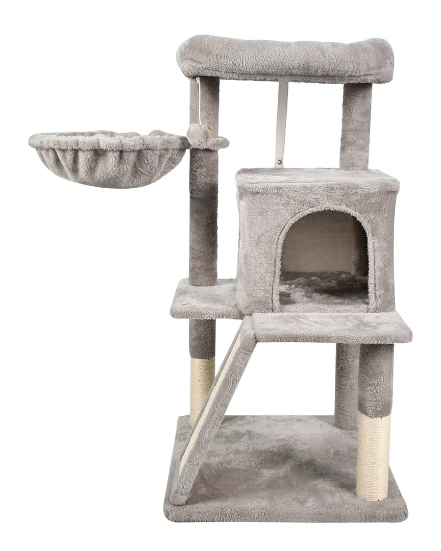 Jespet 38in Furry Top Perch Cat Tree & Condo With Basket In Brown
