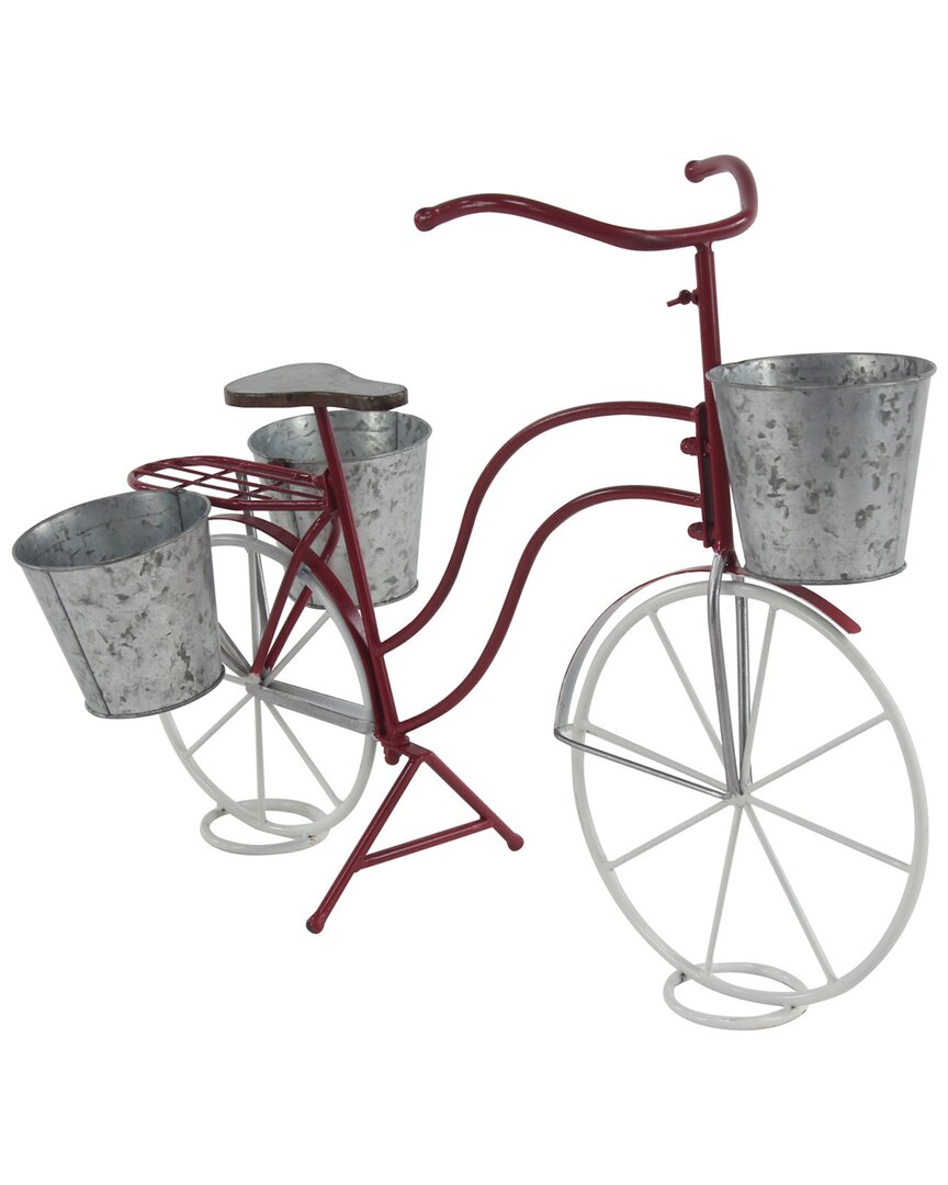 Peyton Lane Bicycle Plant Stand With Basket & Saddle Bags In Red