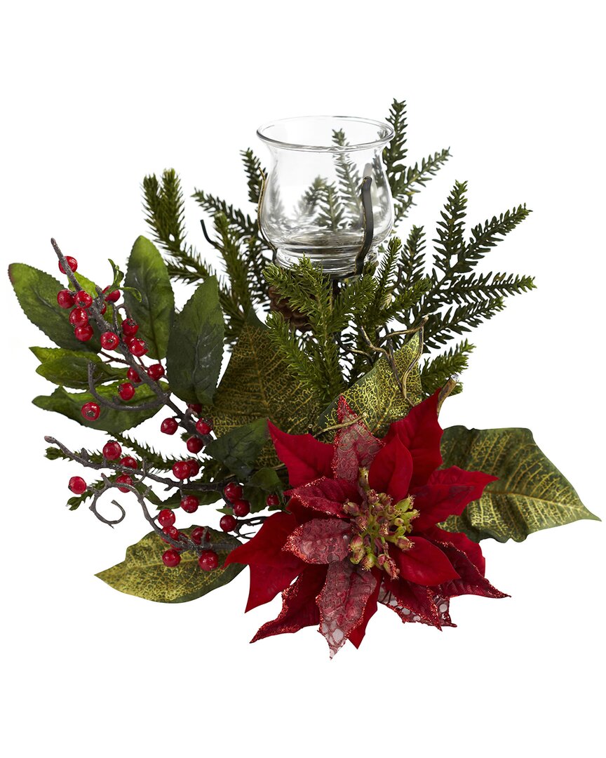 Nearly Natural Poinsettia Candelabrum In Green