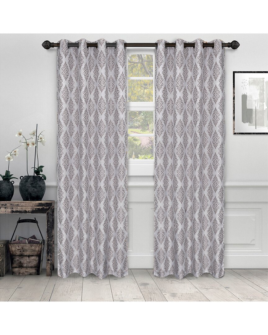 Superior 52x96 Venetian Damask Jacquard 2pc Curtain Panel Set In Silver