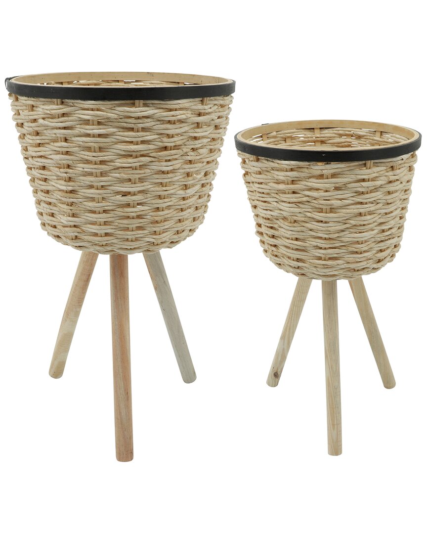 Sagebrook Home Set Of 2 Wicker Footed Planters In White