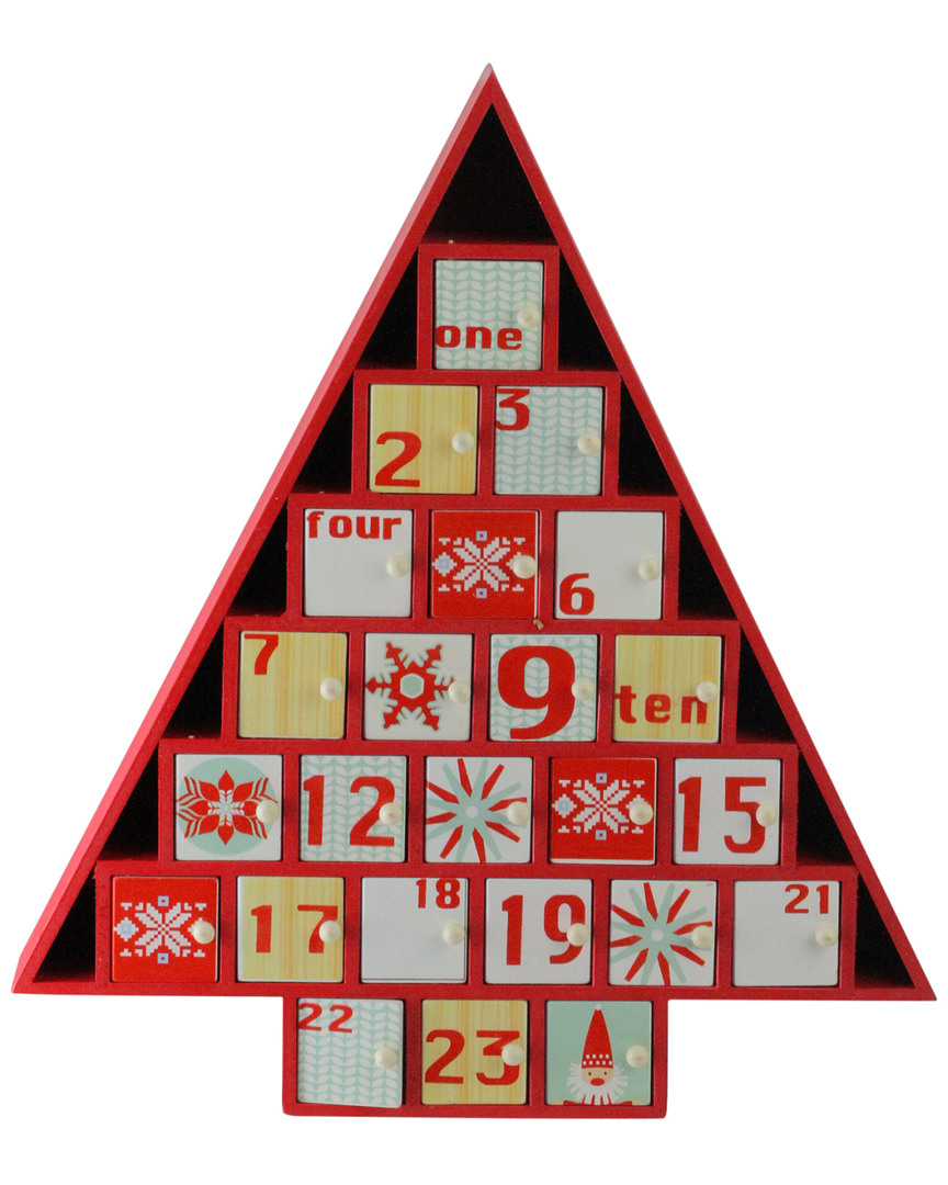 NORTHLIGHT NORTHLIGHT 14IN RUSTIC RED & WHITE CHRISTMAS TREE SHAPED ADVENT CALENDAR DECORATION 