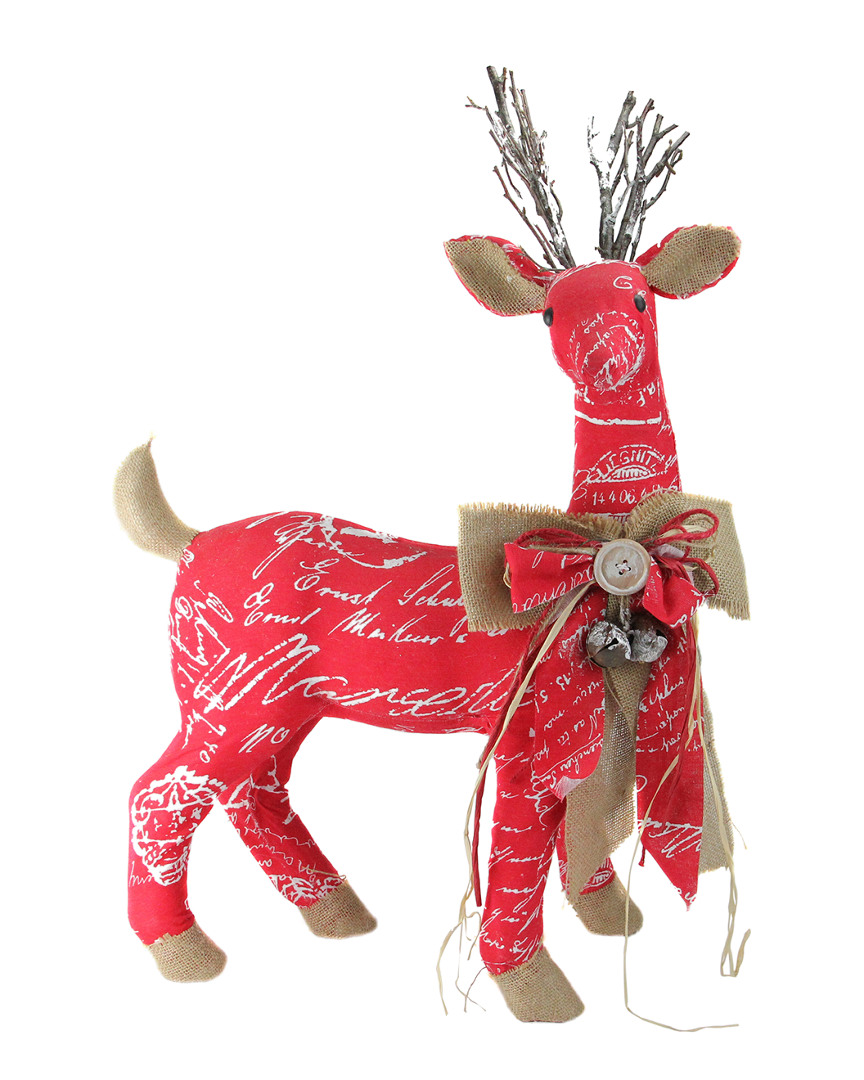 Northlight 24in Country Rustic Red White & Brown Reindeer With Bow Christmas Decoration
