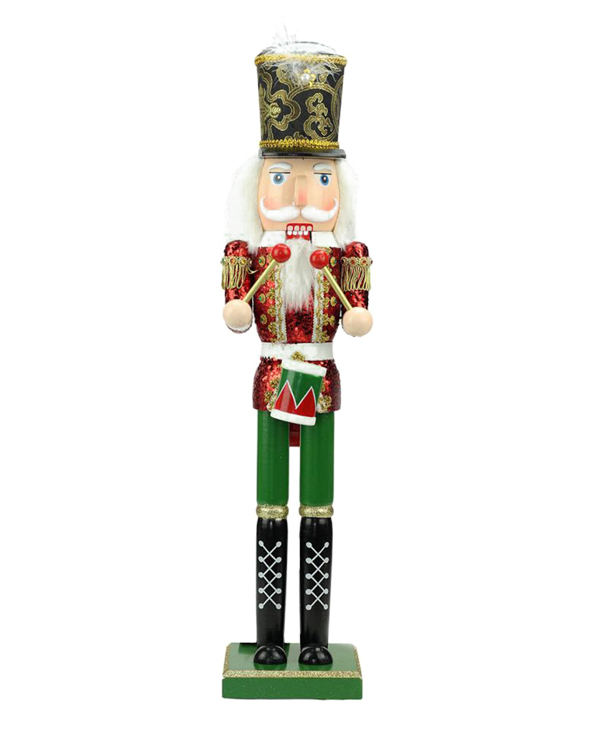 Northlight 24in Decorative Red Green & Gold Wooden Christmas Nutcracker Drummer