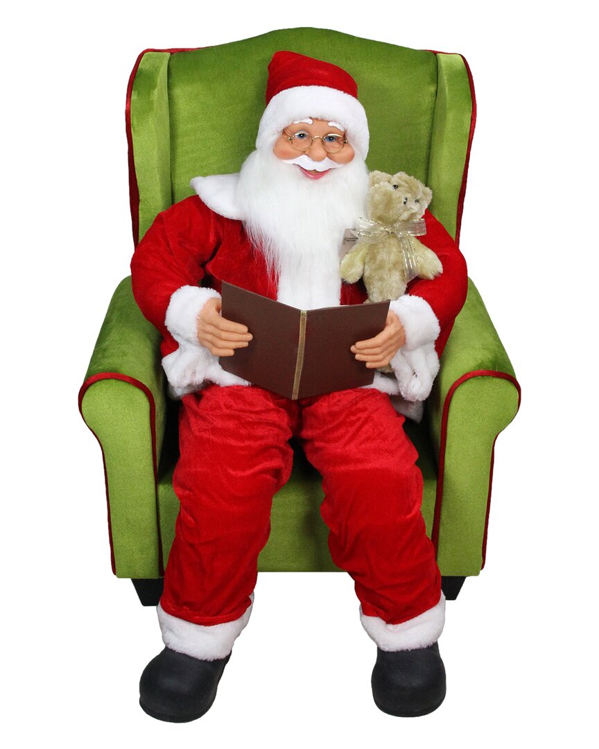 Northlight 32in Santa Claus Sitting In Green Arm Chair Christmas Figure In Red