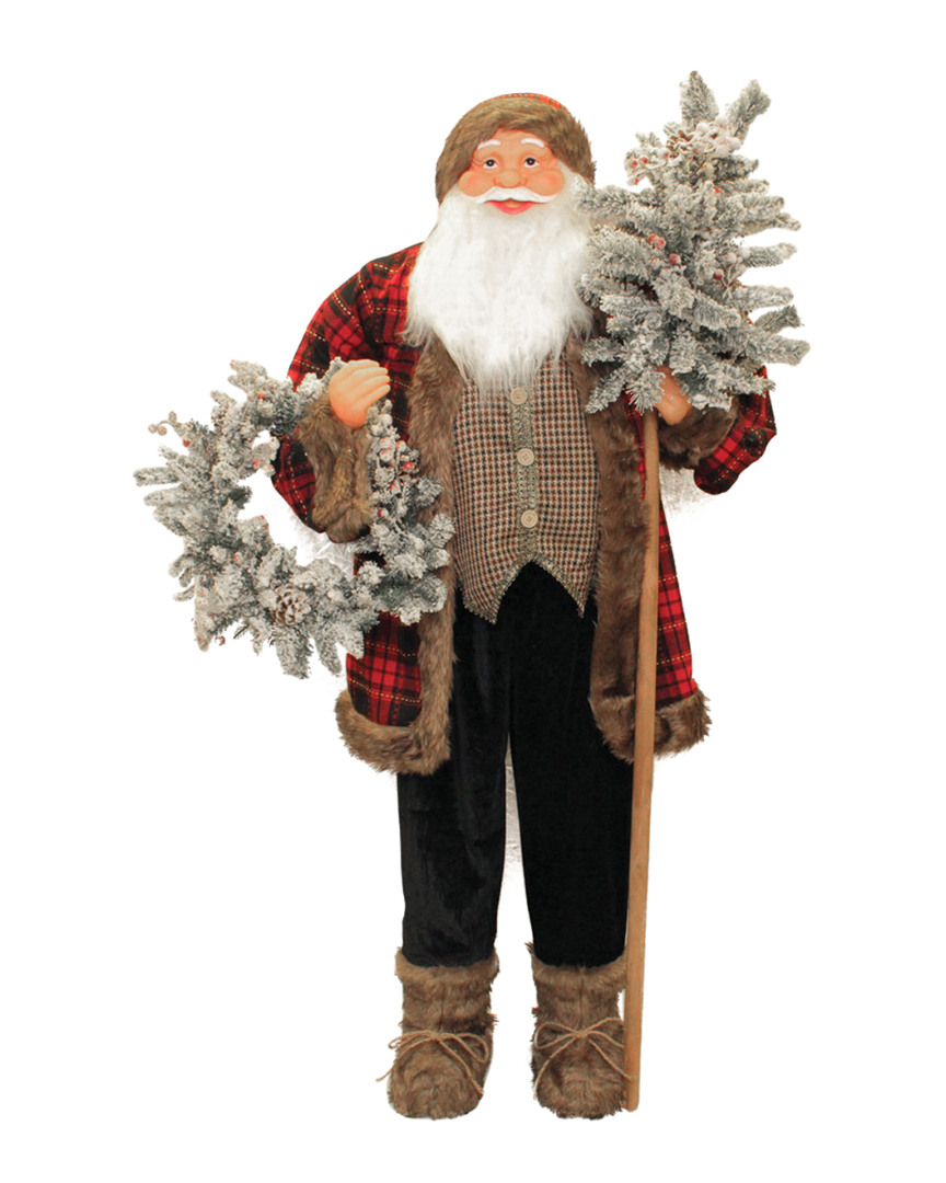 Northlight 5' Standing Jolly Santa Claus Christmas Figure With Flocked Alpine Tree & Wreath