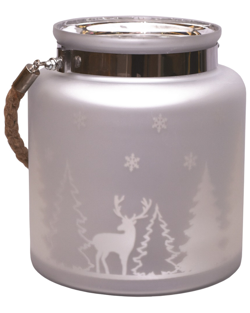 Northlight 8in Matte Silver Winter Scene Decorative Christmas Pillar Candle Holder Lantern With Hand