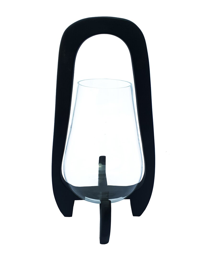 Sagebrook Home Glass Lantern With Wood Handle In Black